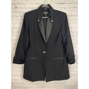 Eva Polini Couture Black Blazer Suit Jacket Church Button Bow Size 16 Rhinestone